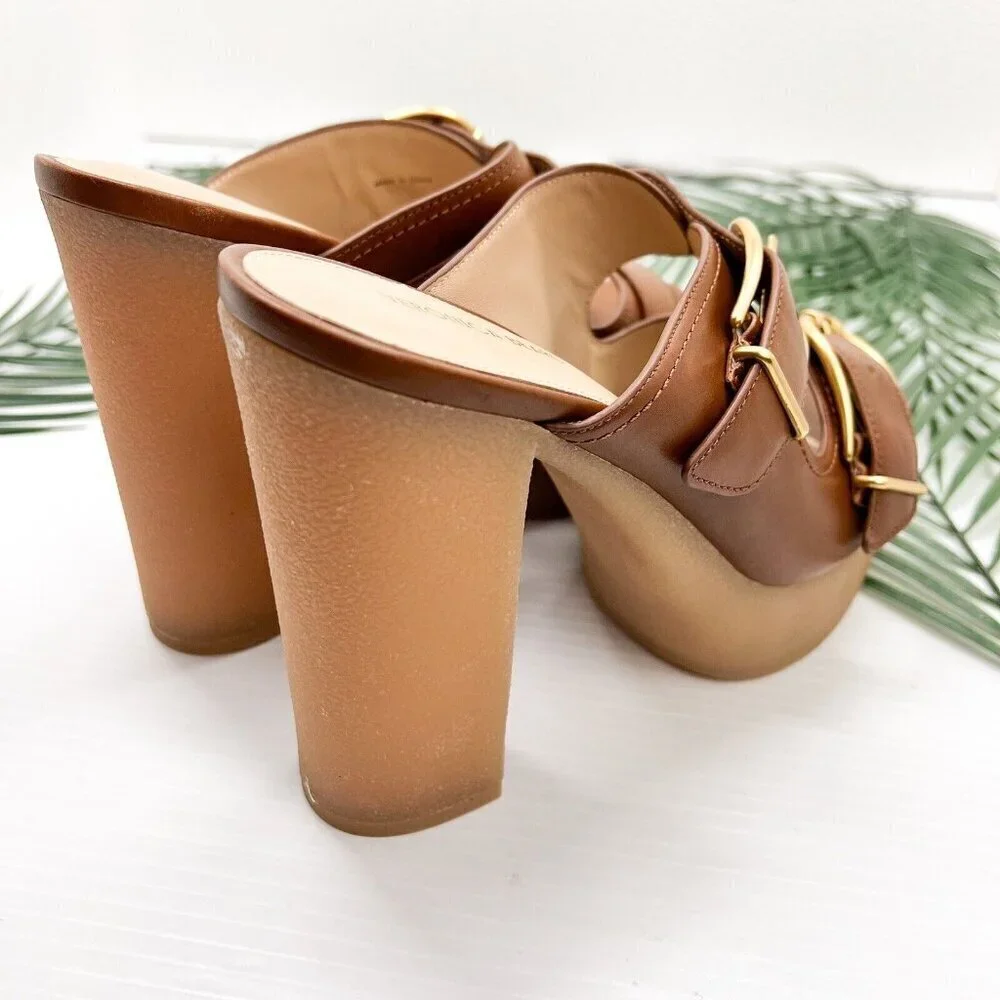 Veronica Beard Garrick Brown Leather Dual Buckle Platform Sandals Size 9M NWB